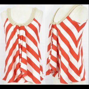 New Diane von Furstenberg silk woven rope neckline candy stripe tank blouse top